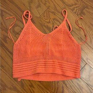 Aerie Coral Crochet Crop Top